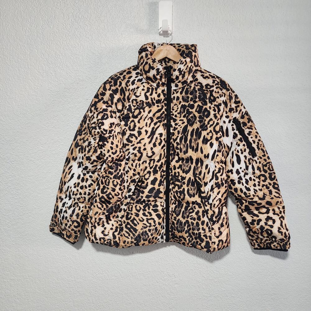Express Bold Leopard Print Puffer Coat Jacket Zip Front Large NWT Outerwear